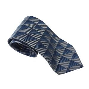 Piattelli Platinum Mens Silk Tie Navy Blue Silver Geometric Pyramid Made in USA